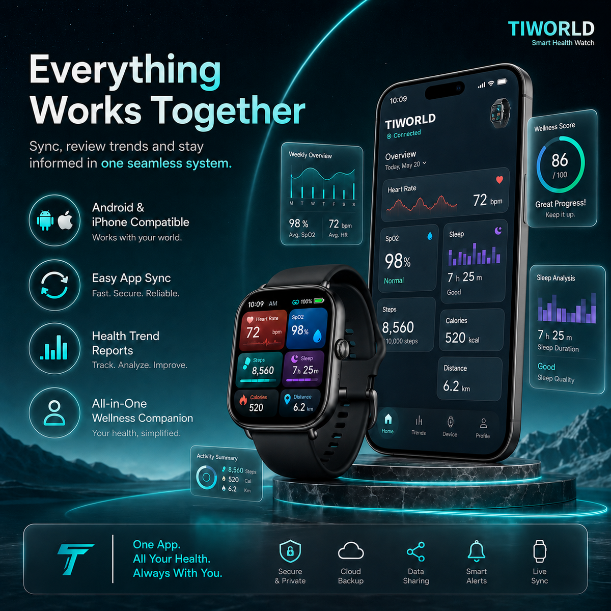 Smartwatch package with extra watch bands and charger